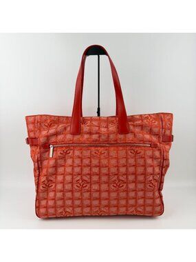 Chanel CC Logo New Travel Tote Red Nylon Vintage